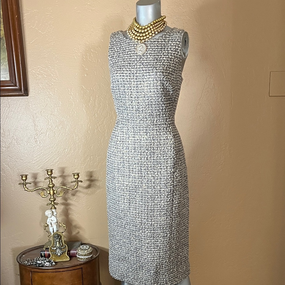 J. Crew Collection Gold Tweed Midi Pencil Dress.  Sz 6 - Picture 6 of 7